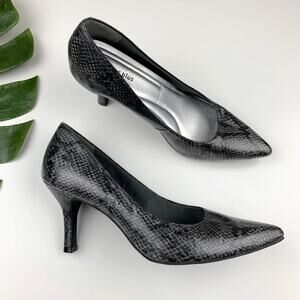 Comfort Plus by Predictions Heels Black Gray Snakeskin Pumps Shoes Women's 9